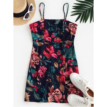 Cami Floral Front Slit Mini Dress