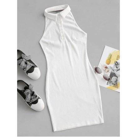 Backless Bodycon Sleeveless Henley Dress