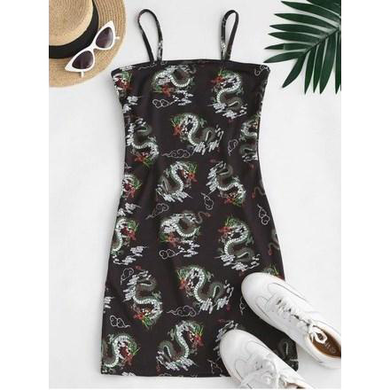 Dragon Print Oriental Bodycon Dress